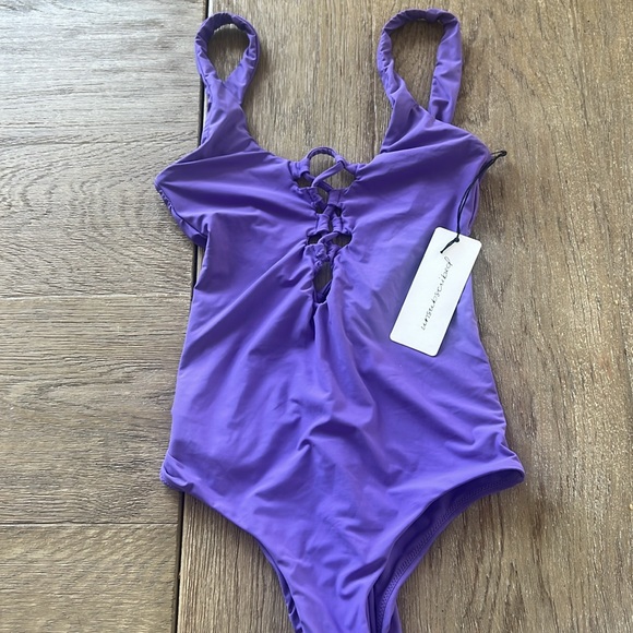 NEW NWT unsubscribed lace up one piece solid purple swimsuit size XXS - Picture 1 of 8
